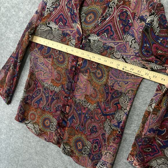 Chicos Silk Blouse Women Sz 2 US 12 Multicolor Paisley Sheer Button Front Classy - Picture 6 of 6